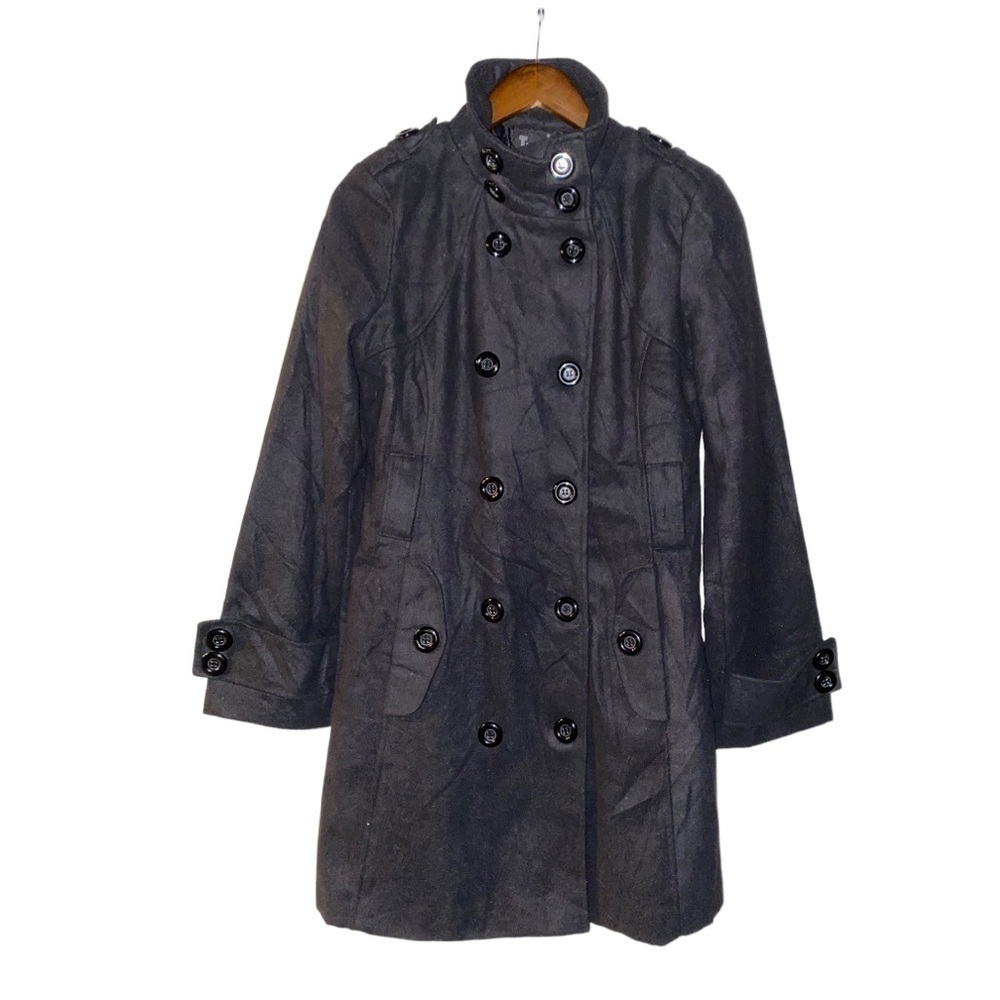 Taxi Wool‎ Blend VTG Black High Neck Raincoat Jacket Sz M Quiet Luxury Old Money - Picture 2 of 7